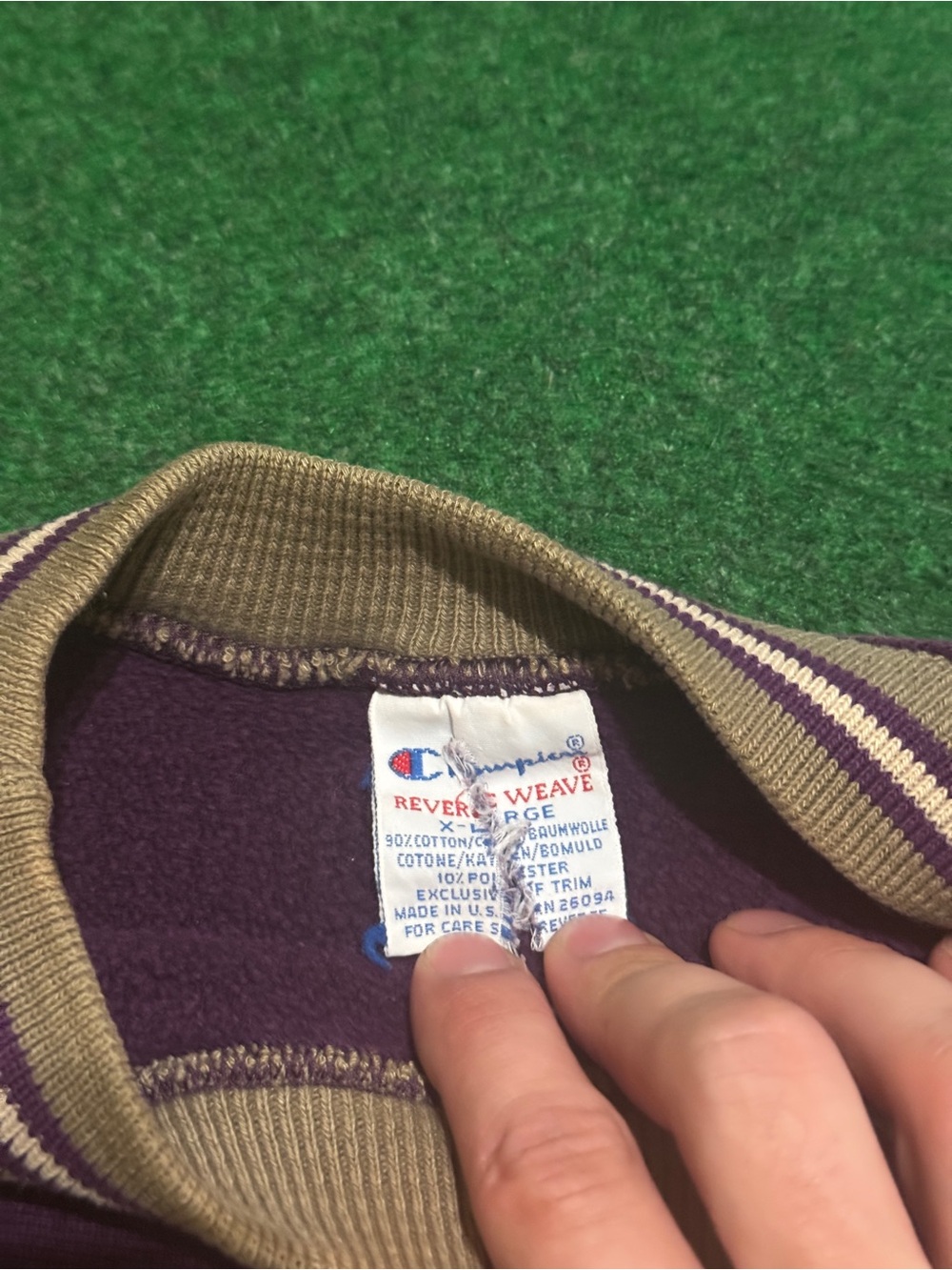 Vintage 80s 90s Champion Purple Reverse Weave Crewneck Sweatshirt, Striped (XL) - Picture 3 of 10